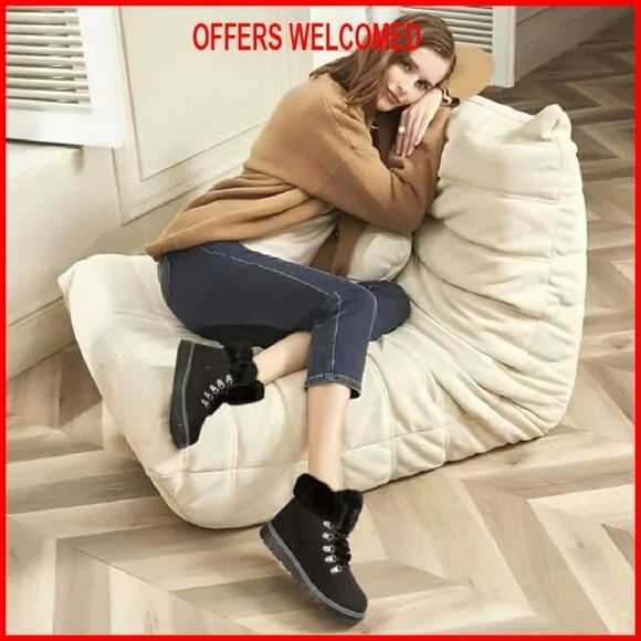 Women's Winter Ankle Boots PU Leather Lace Up Zipper Warm Fuzzy Snow Boots